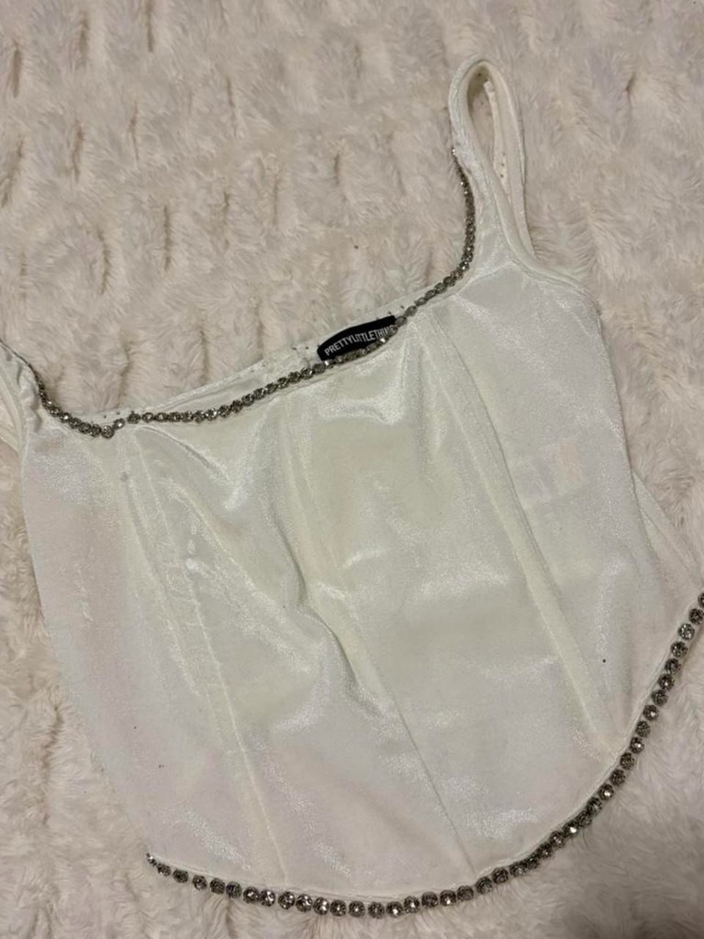 Pretty Little Thing white velvet corset top - Picture 3 of 8